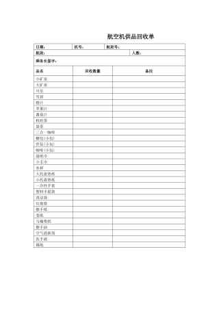 航空物流公司机供品回收单