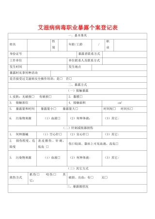 艾滋病病毒职业暴露个案登记表