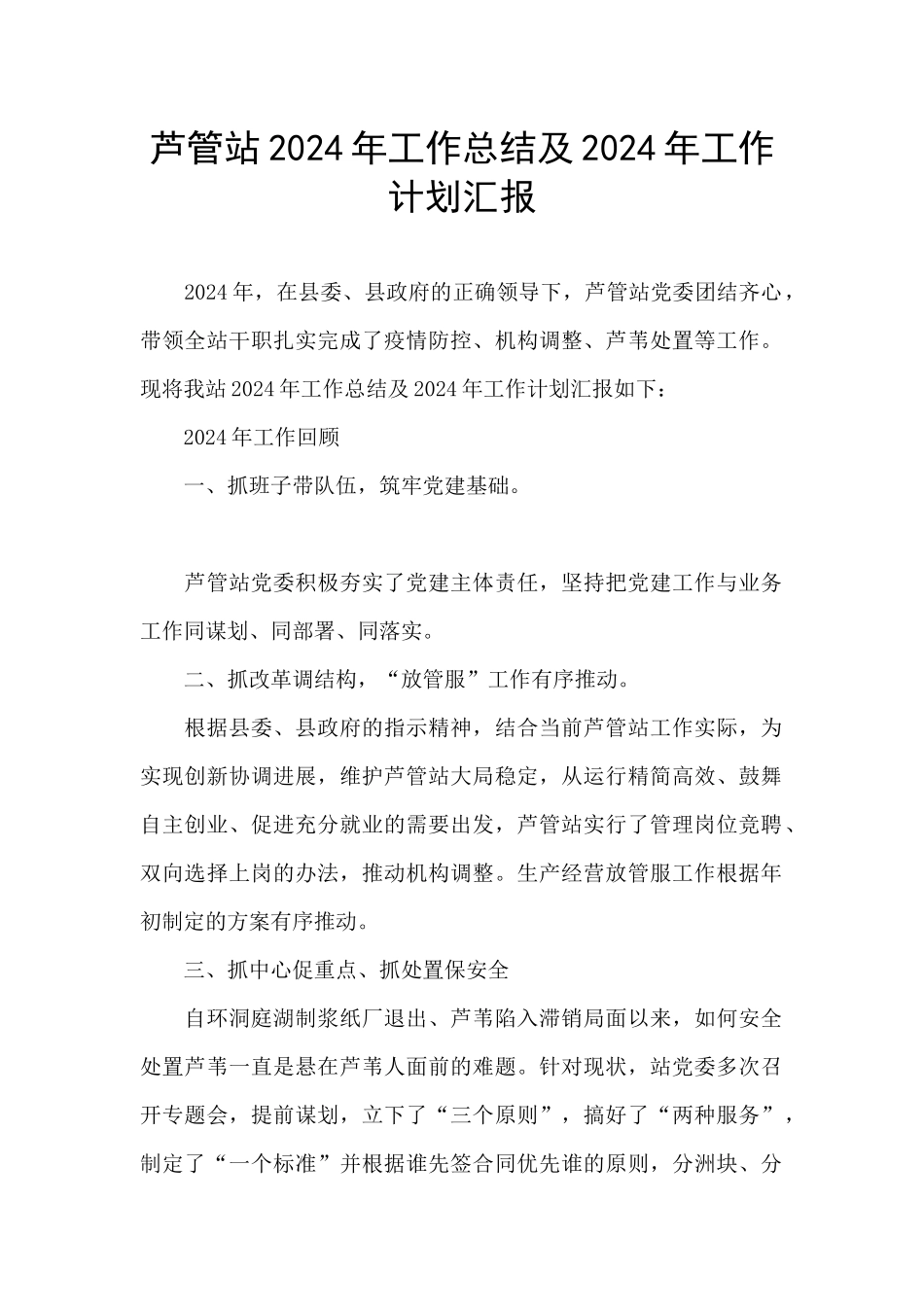 芦管站2024年工作总结及2024年工作计划汇报_第1页