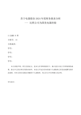 苏宁电器股份有限公司XXXX年度财务报表分析