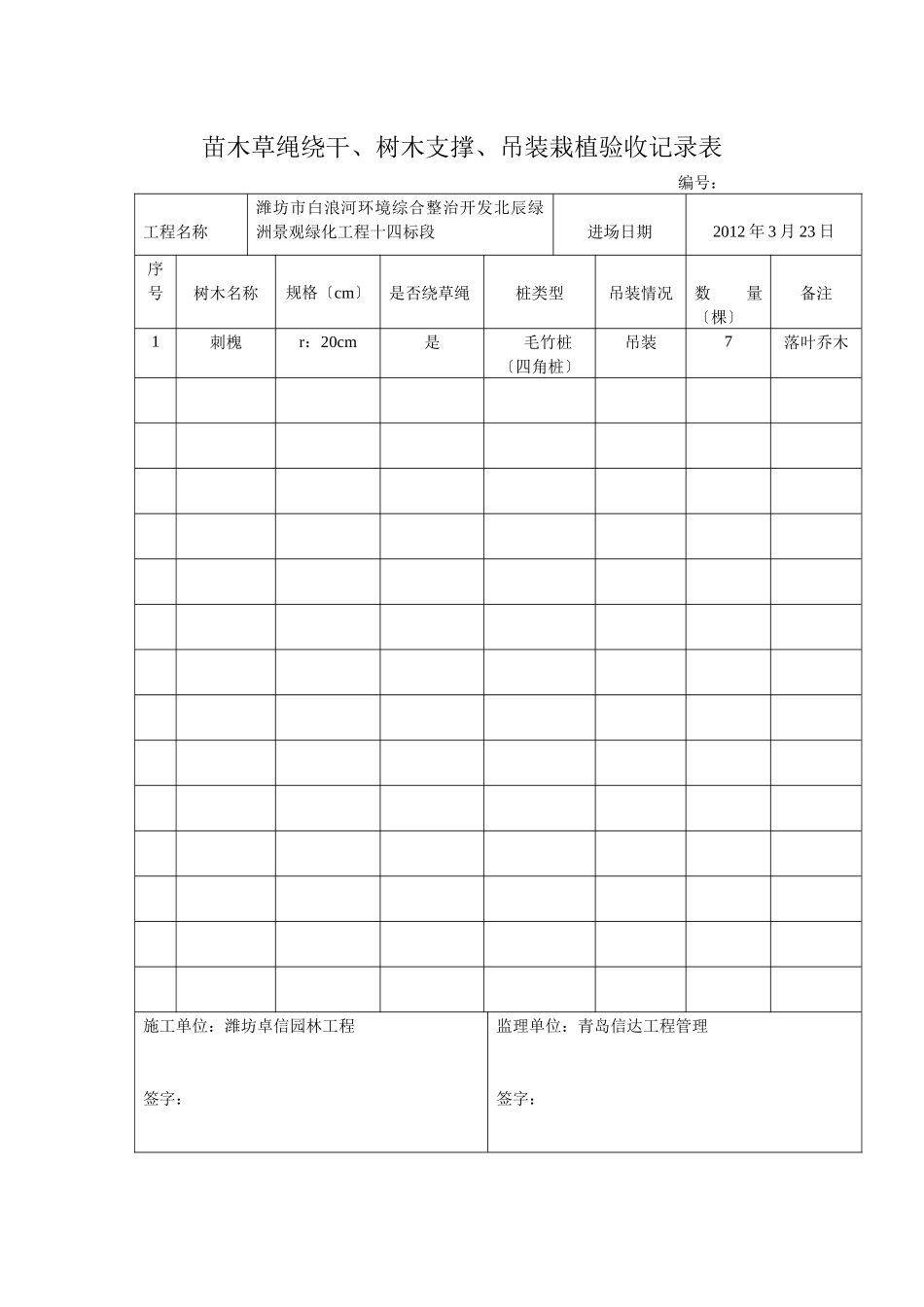 苗木草绳绕干、树木支撑、吊装栽植验收记录表_第2页