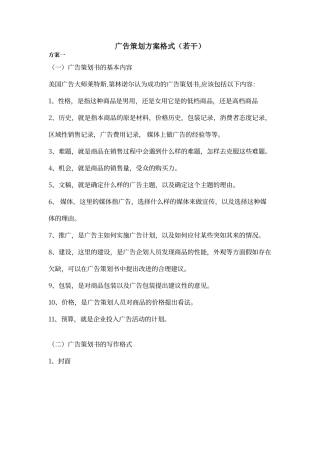 若干广告策划文案格式