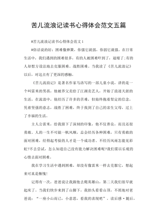 苦儿流浪记读书心得体会范文五篇