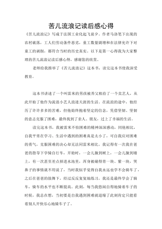 苦儿流浪记读后感心得