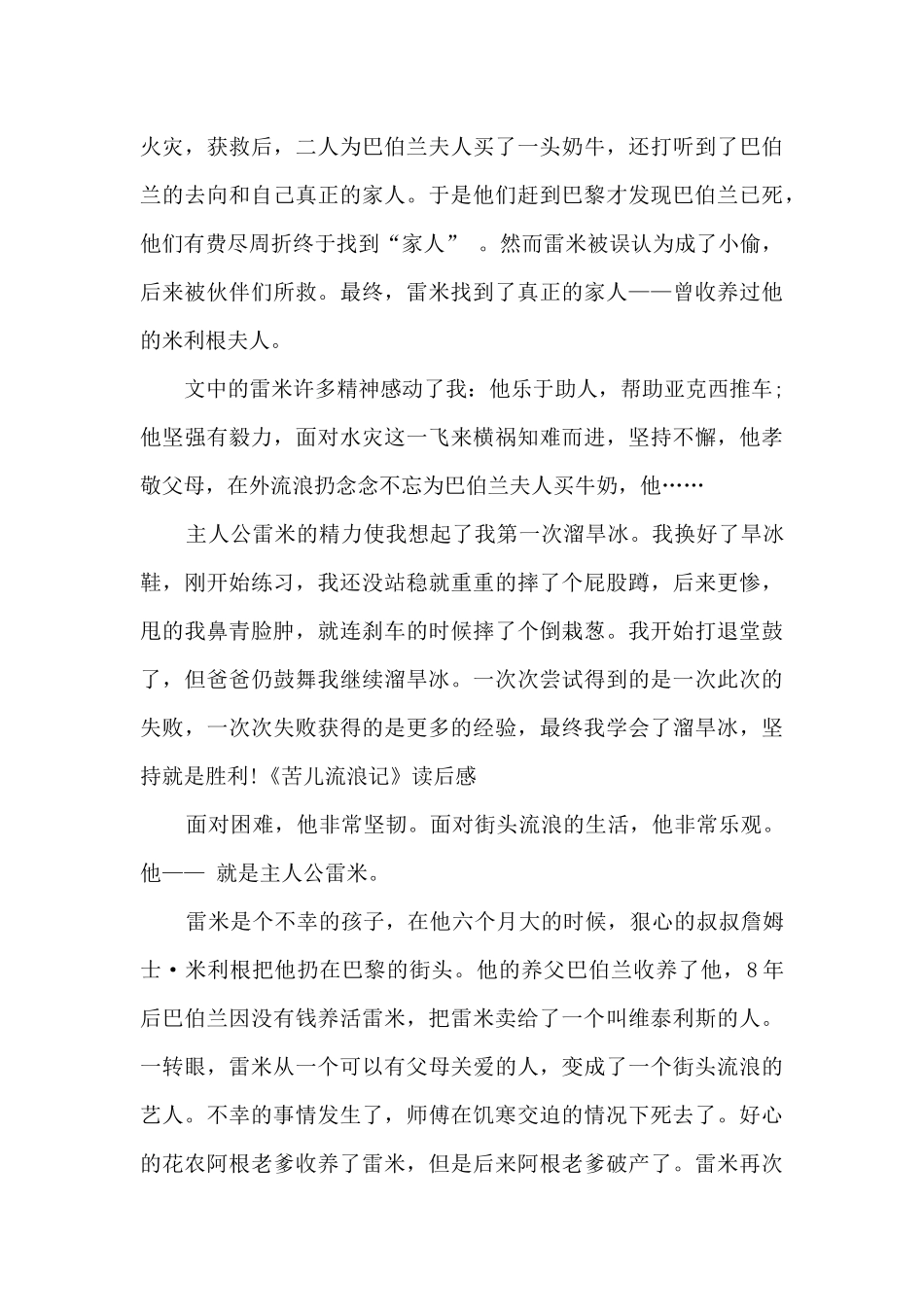 苦儿流浪记读后感400字_第3页