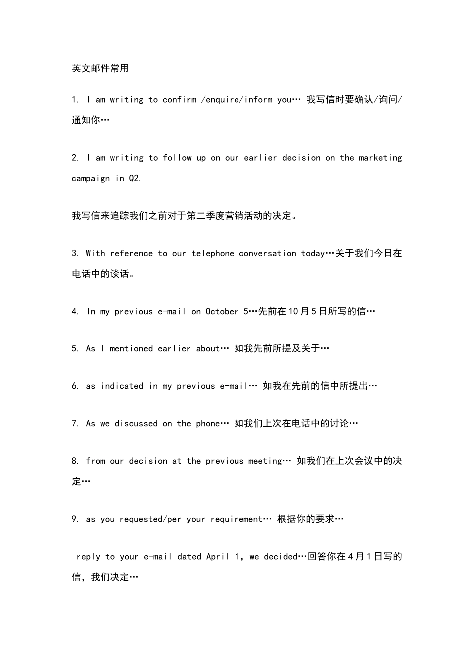 英文回复邮件常用_第1页