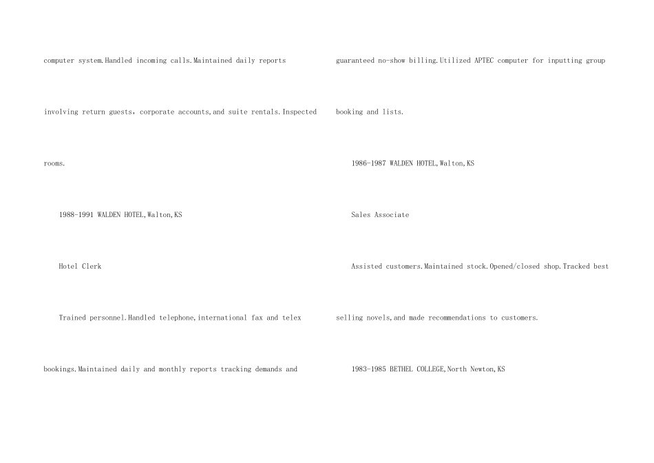 英文简历（酒店文职人员）_第2页