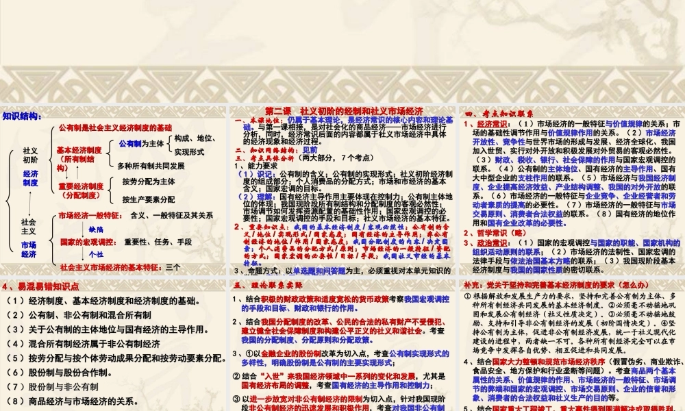 第二课 社会主义初级阶段的经济制度和社会主义市场经济（专题复习）