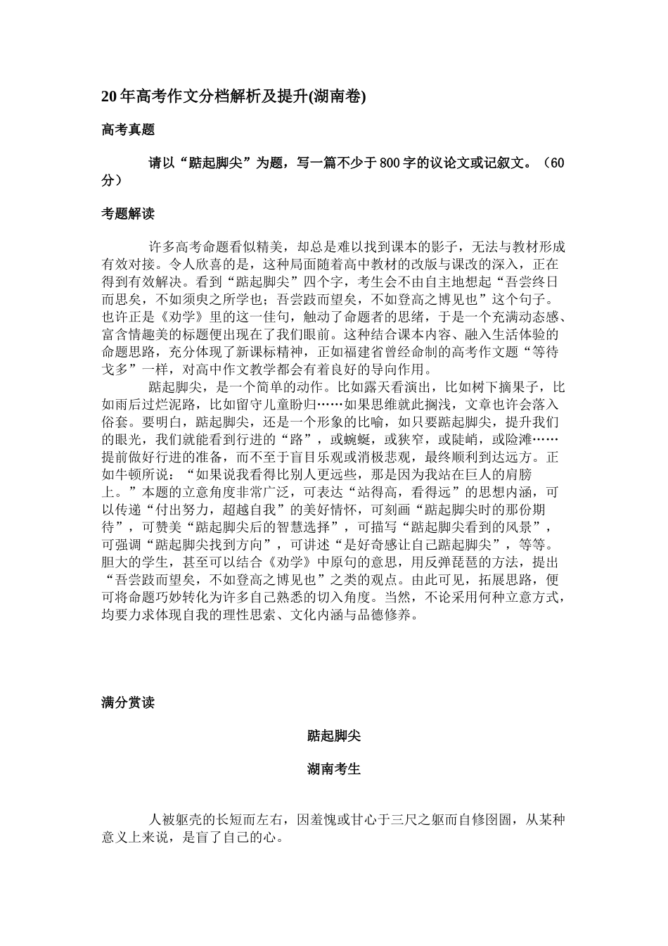 高考作文分档解析及提升(湖南卷)_第1页