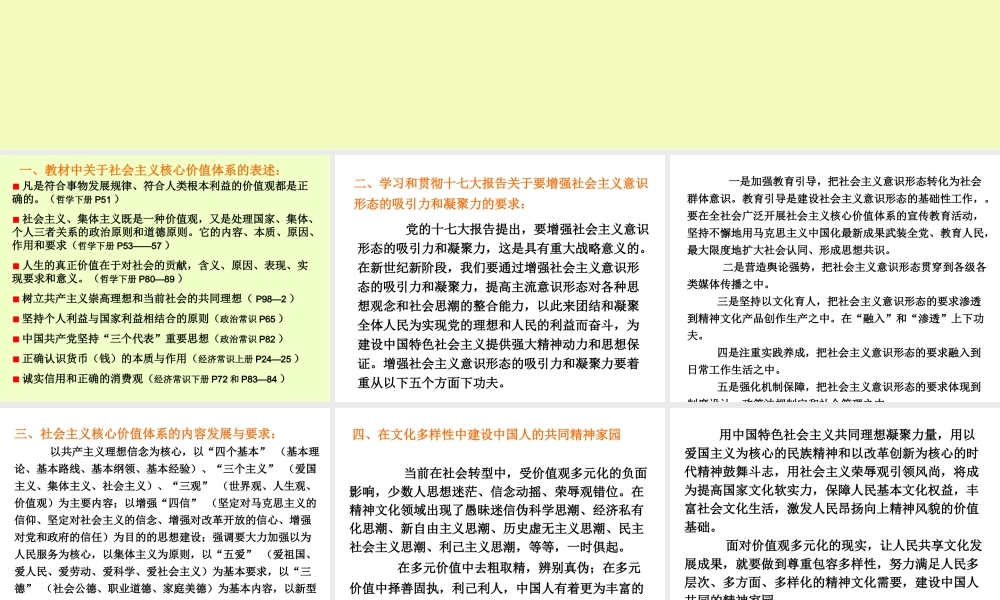 共建精神家园专题建设社会主义核心价值体系高考课件