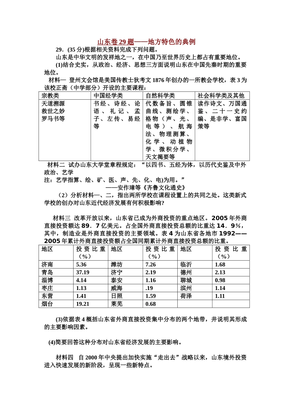 地方特色的典例山东卷_第1页