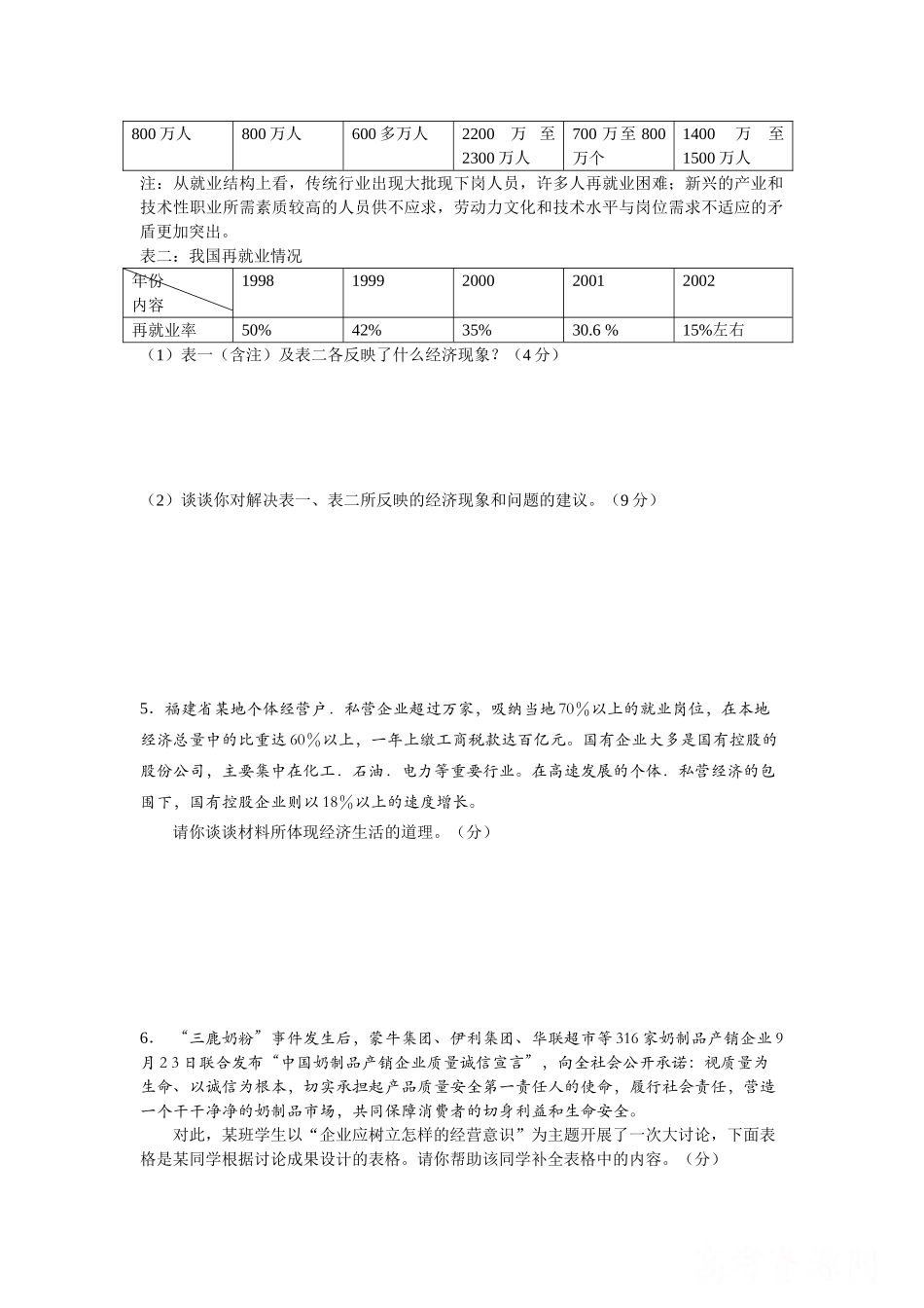 届新课改高三政治主观题分类选编精练专题二 生产劳动与经营_第3页
