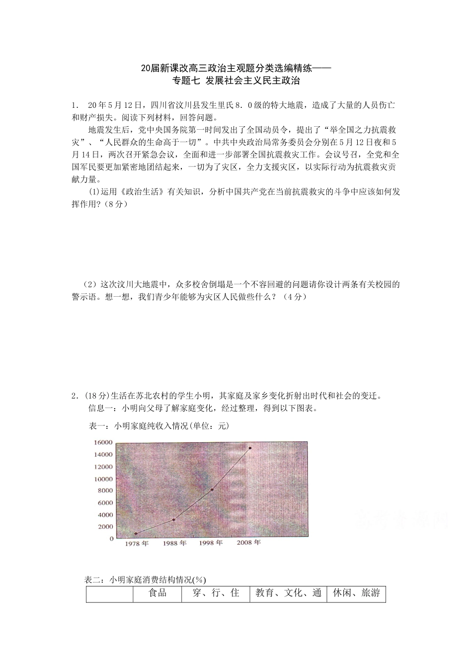 届新课改高三政治主观题分类选编精练专题七 发展社会主义民主政治_第1页