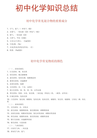 初中化学常见混合物的重要成分
