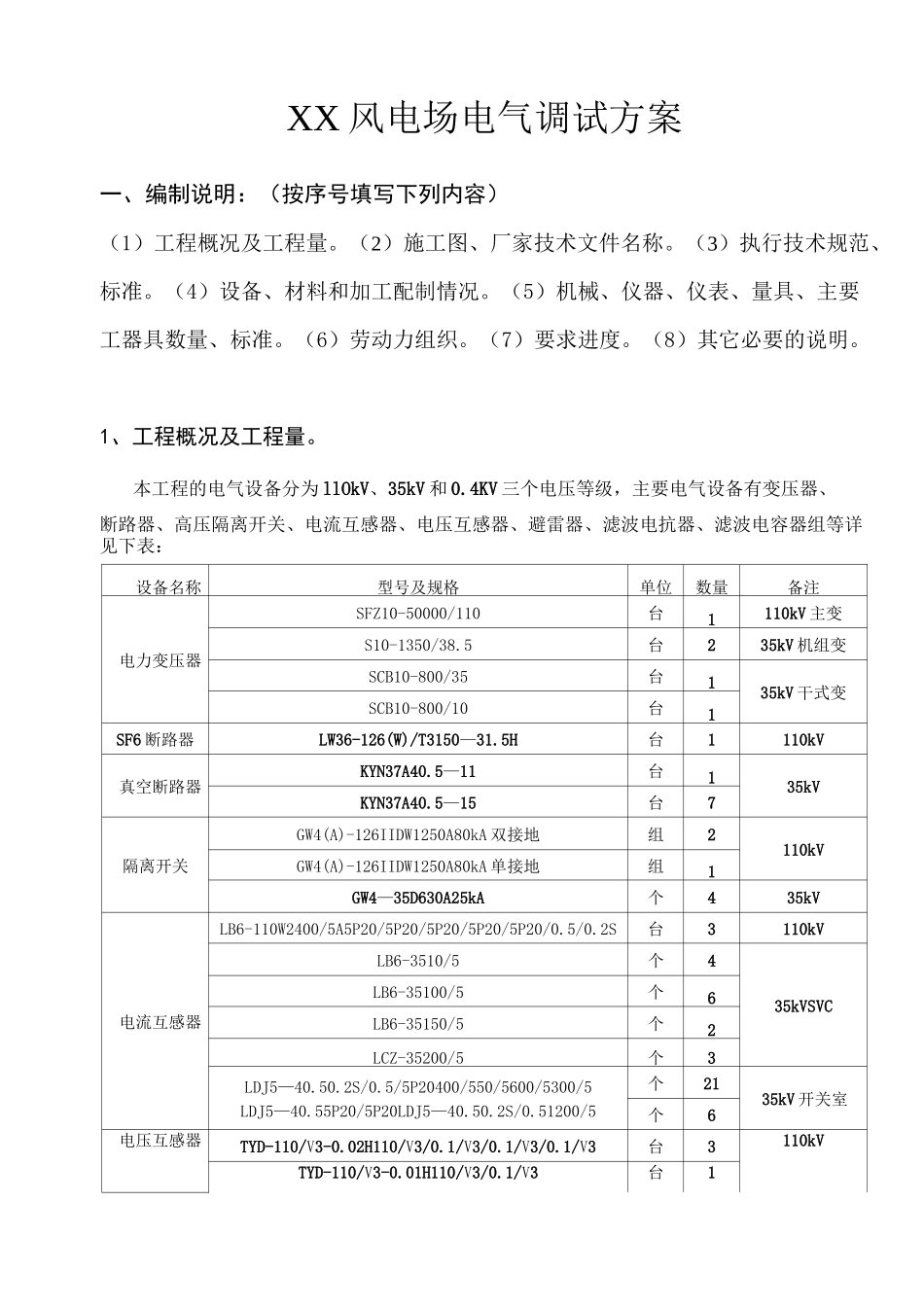 风电场电气调试方案要点_第1页