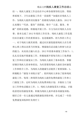 残疾人康复工作总结