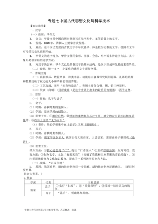 专题七  中国古代思想文化与科技