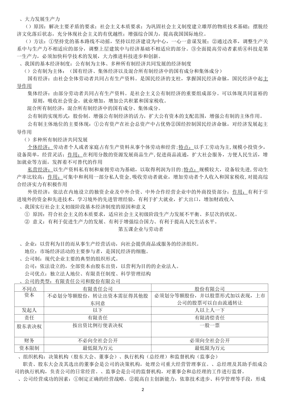 高中政治必修一经济生活知识点总结整理(知识主干)_第2页