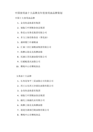 中国食用油十大品牌及食用油品牌策划