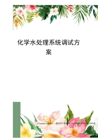 化学水处理系统调试方案