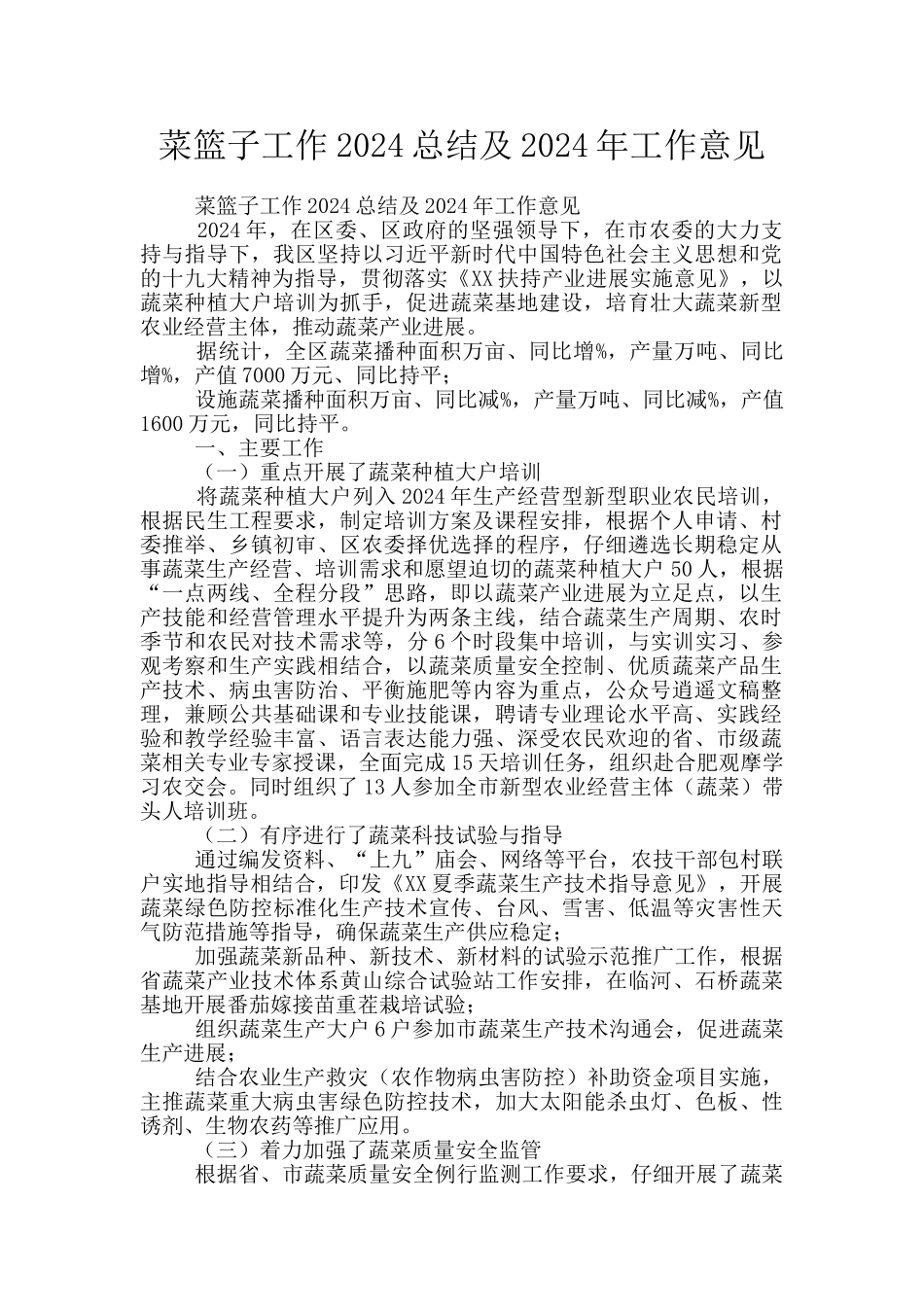 菜篮子工作2024总结及2024年工作意见_第1页