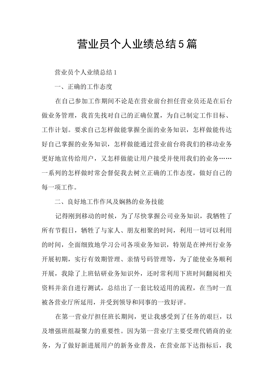 营业员个人业绩总结5篇_第1页