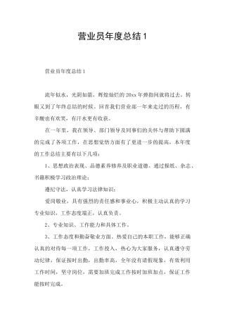 营业员年度总结1