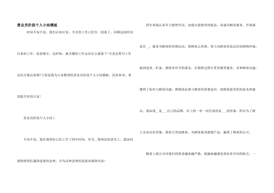 营业员阶段个人小结模板_第1页