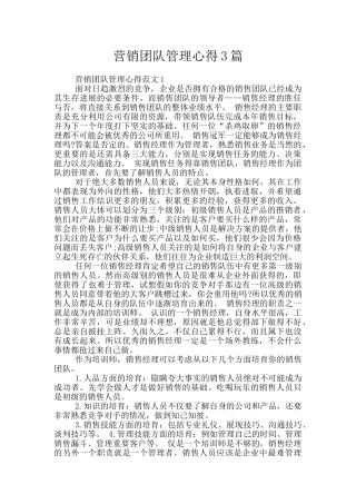 营销团队管理心得3篇