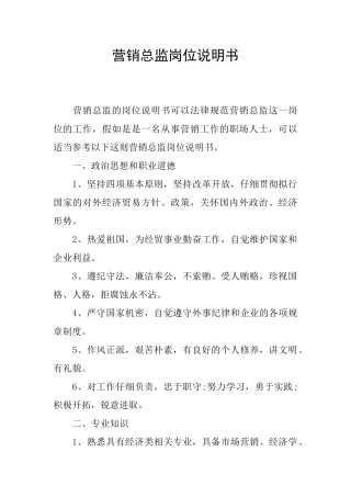 营销总监岗位说明书