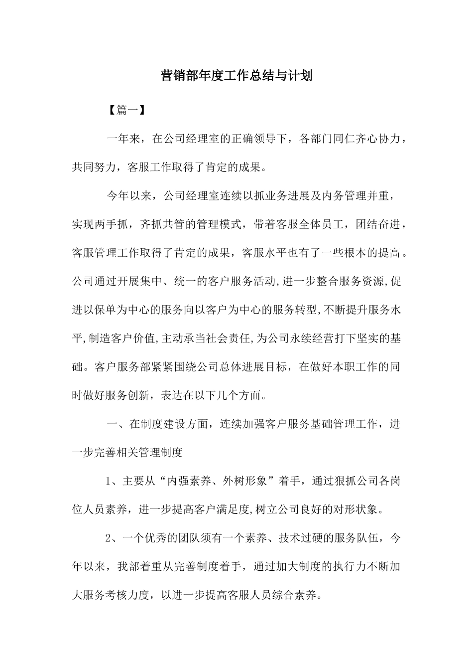 营销部年度工作总结与计划_第1页