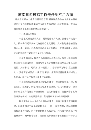 落实意识形态工作责任制不足方面