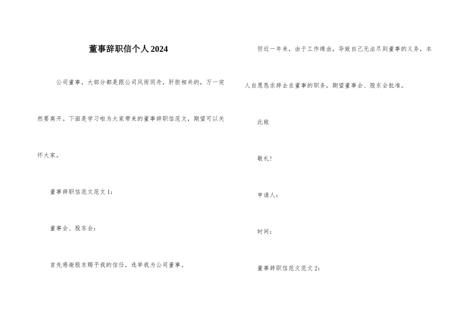 董事辞职信个人2024_第1页