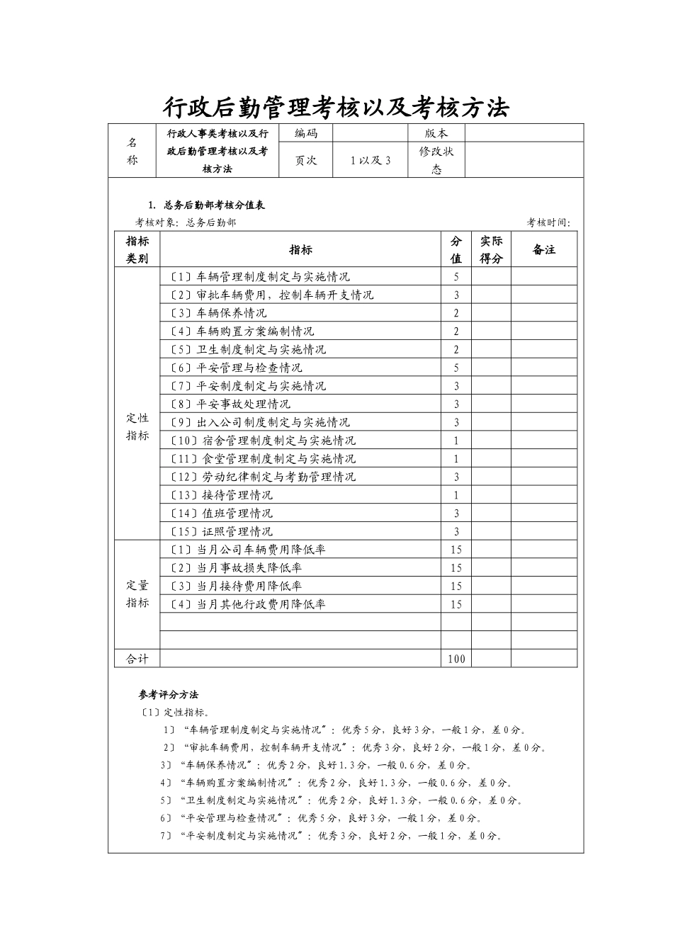 行政后勤管理考核以及考核方法_第1页