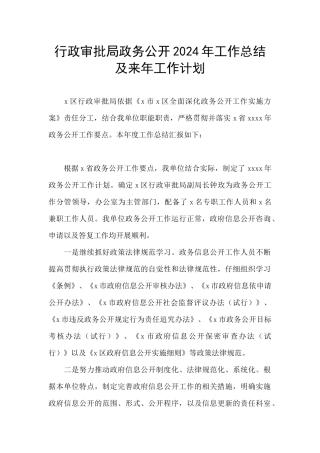 行政审批局政务公开2024年工作总结及来年工作计划