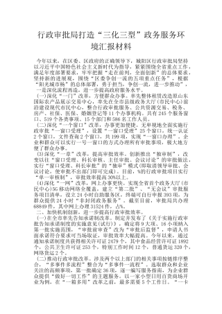 行政审批局打造“三化三型”政务服务环境汇报材料