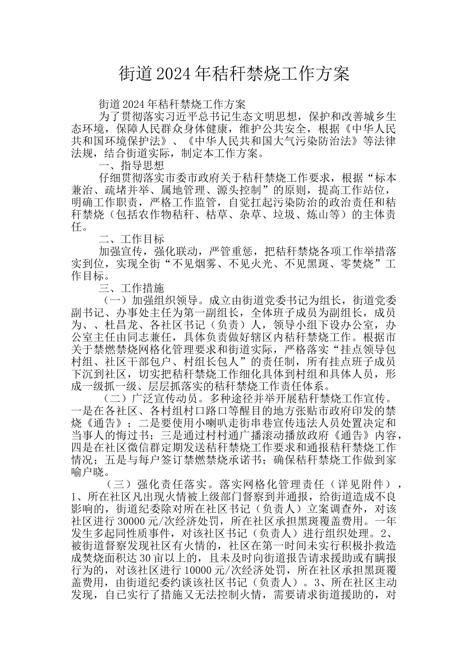 街道2024年秸秆禁烧工作方案_第1页