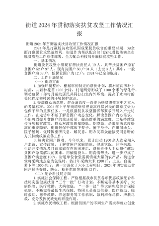 街道2024年贯彻落实扶贫攻坚工作情况汇报