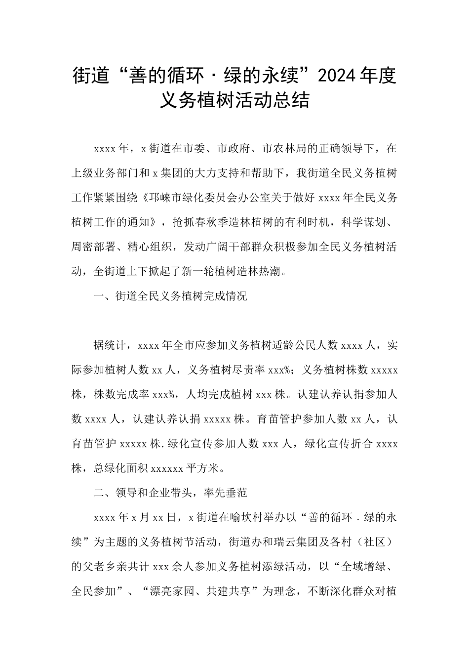 街道“善的循环﹒绿的永续”2024年度义务植树活动总结_第1页
