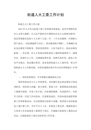 街道人大工委工作计划