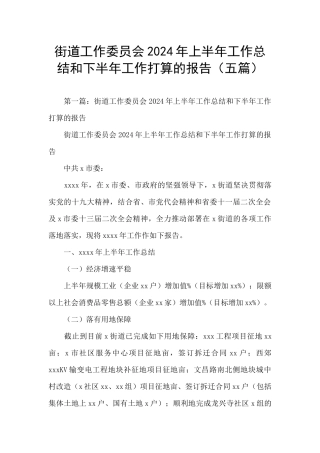 街道工作委员会2024年上半年工作总结和下半年工作打算的报告(五篇)