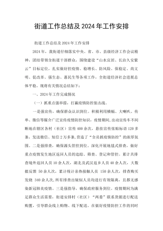 街道工作总结及2024年工作安排
