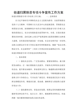 街道扫黑除恶专项斗争宣传工作方案