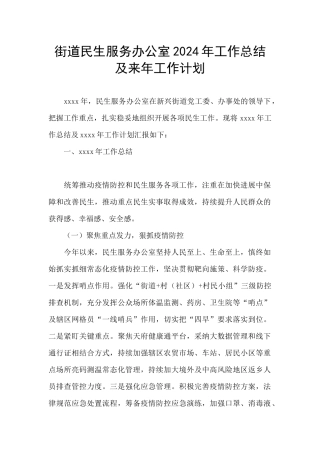 街道民生服务办公室2024年工作总结及来年工作计划