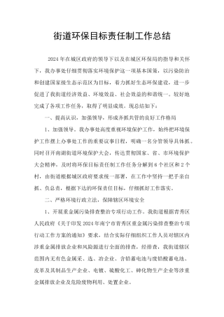 街道环保目标责任制工作总结
