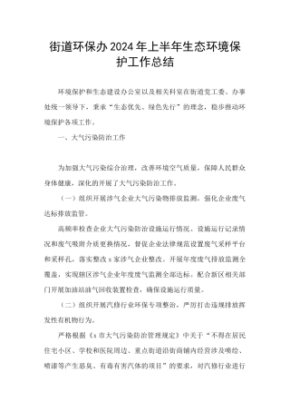 街道环保办2024年上半年生态环境保护工作总结