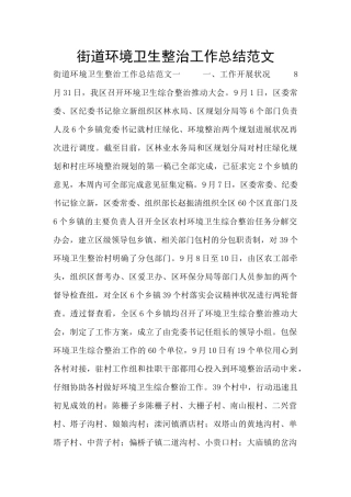 街道环境卫生整治工作总结范文