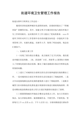 街道环境卫生管理工作报告