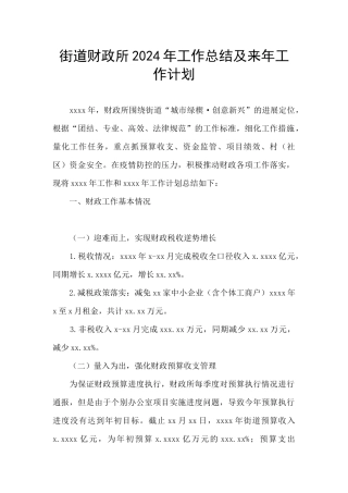 街道财政所2024年工作总结及来年工作计划