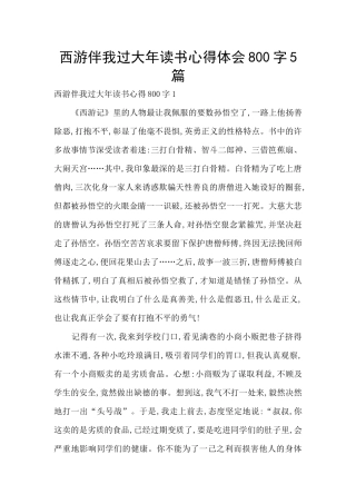 西游伴我过大年读书心得体会800字5篇